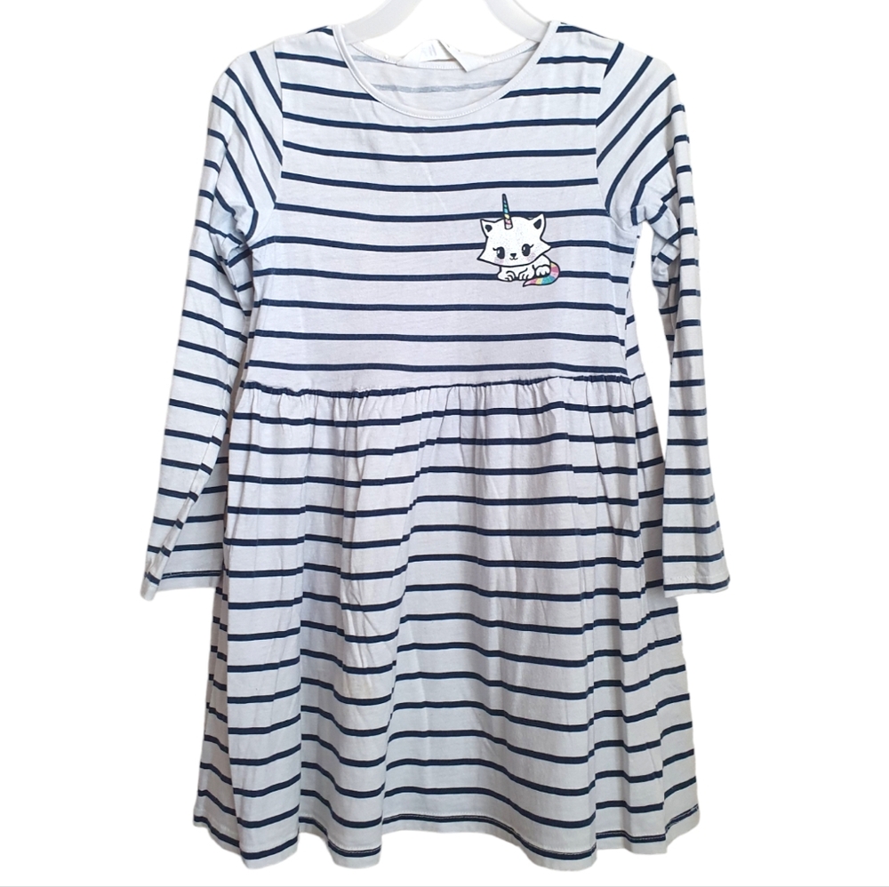 H&M Girl's Caticorn Stripes Dress Size 7.